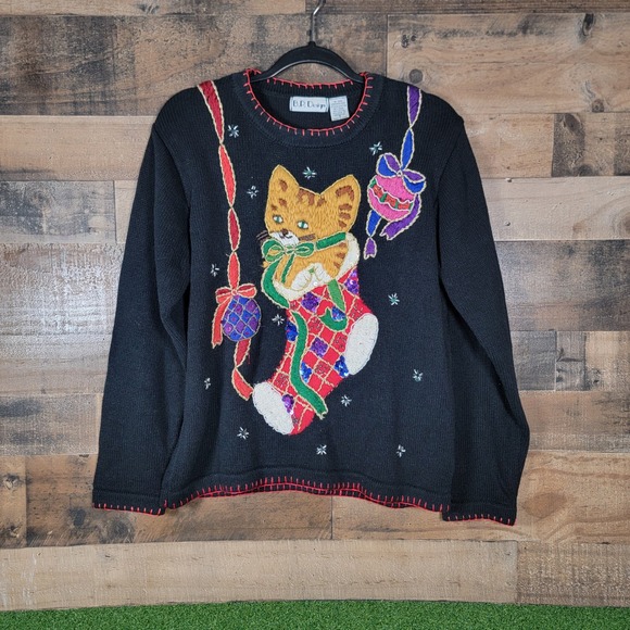 B.P. Design Cat Christmas‎ Sweater Holiday Novelty Knit Pullover Small - Picture 1 of 3